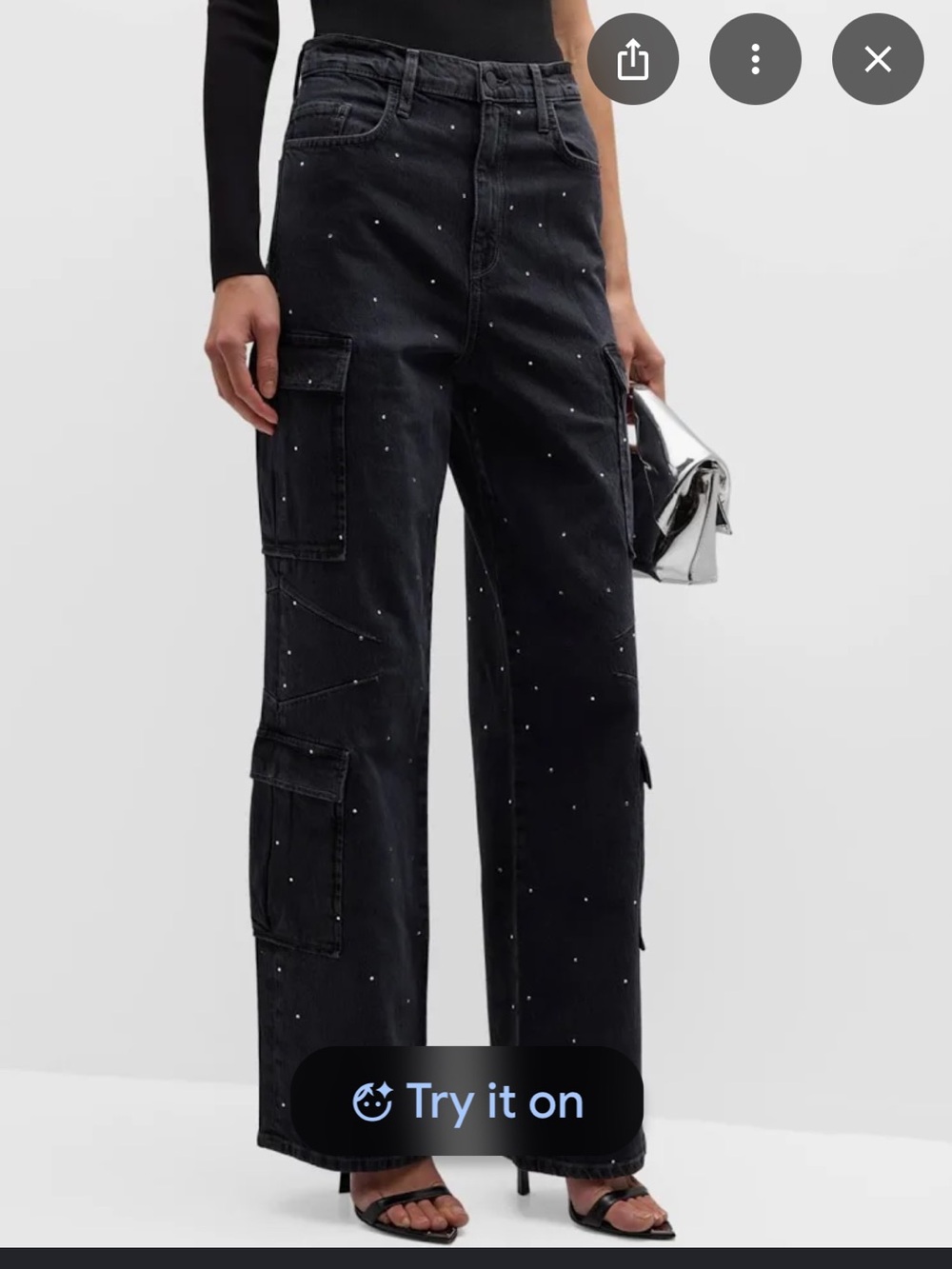 Triarchy Black Wash Embellished High Rise Cargo Jeans Size 26.